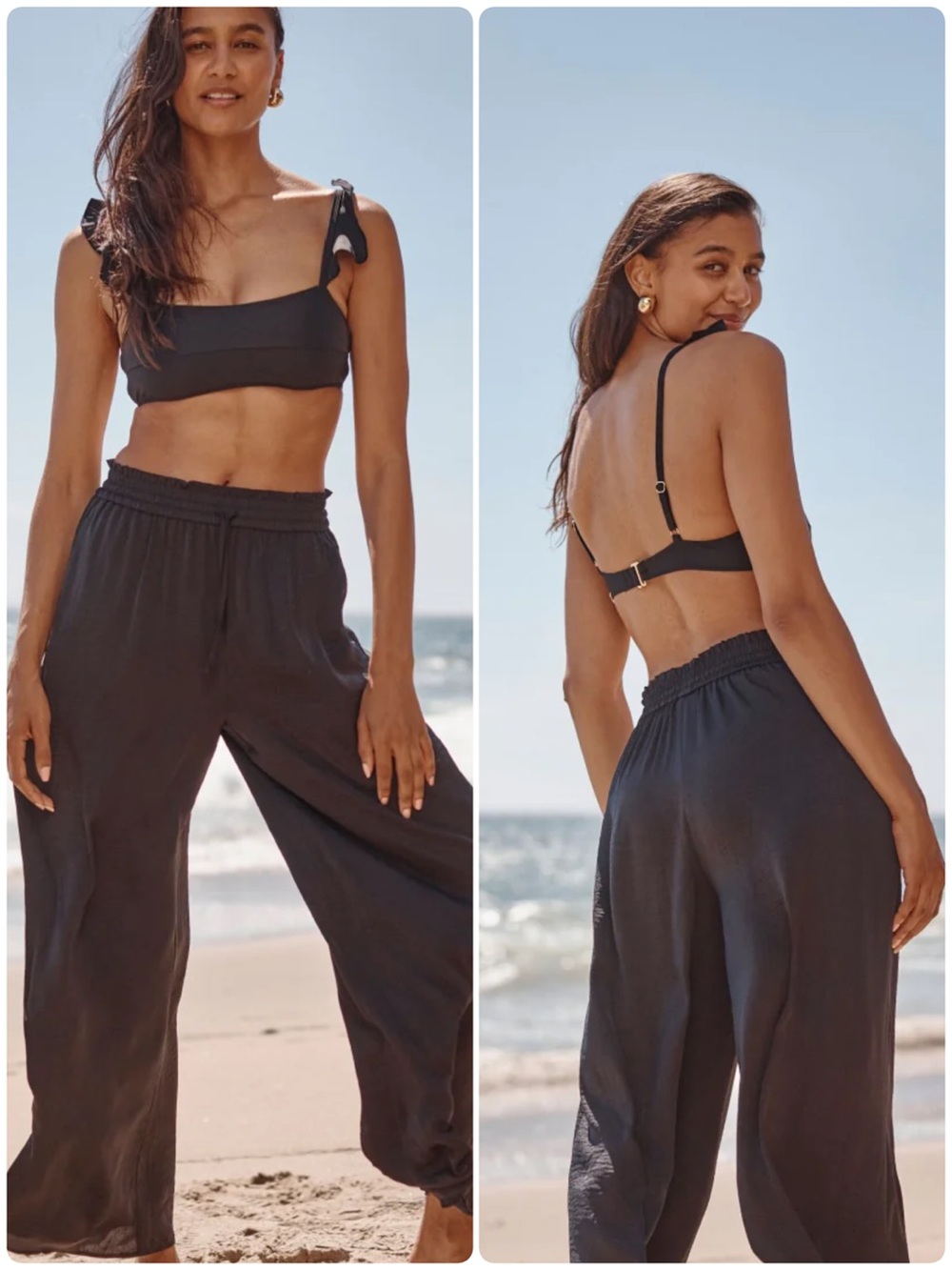 Summersalt The Silky Luxe Palazzo Pants with Ties Sea Urchin Black Size XS